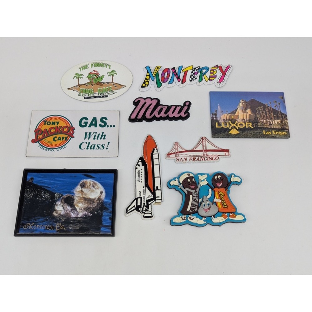 Vtg Souvenir Magnets Lot of 9 Tourist Vacation Destination Hershey Monterey Maui